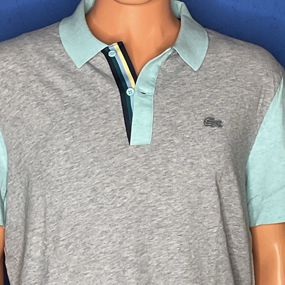 Lacoste Men's Polo Shirt XXL Regular Fit Gray Cyan 100 cotton